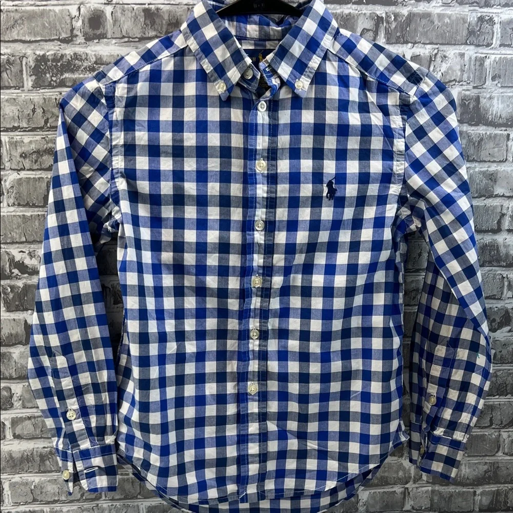 Boy's Ralph Lauren Blue and White Plaid Shirt‎
